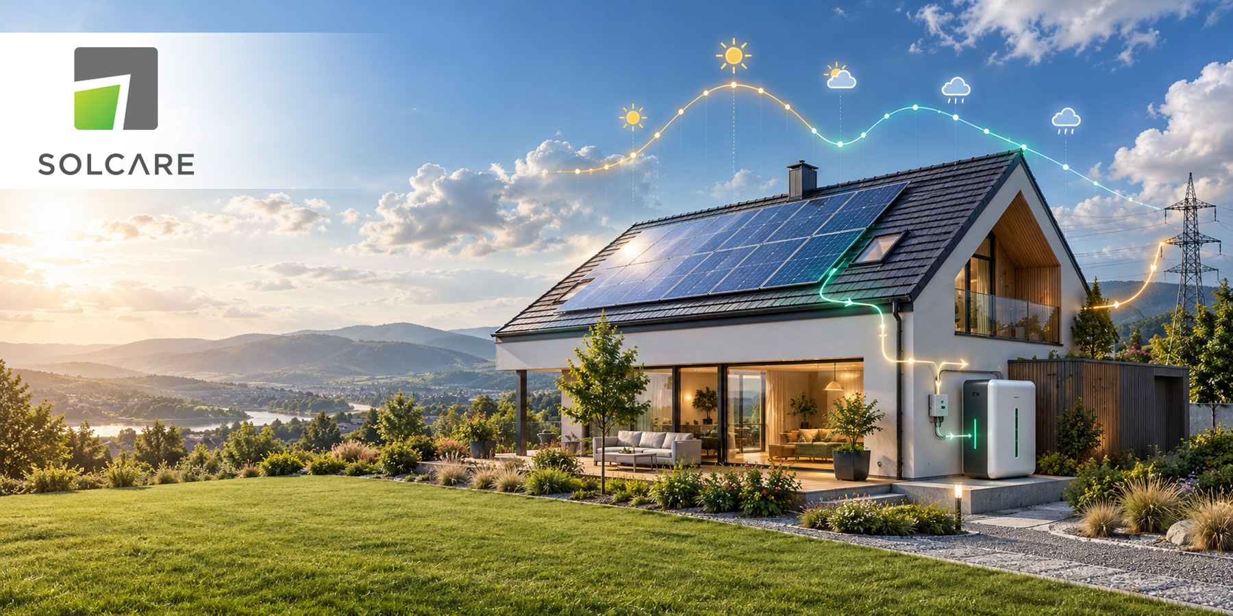 Dom z instalacją fotowoltaiczną i magazynem energii zarządzanymi przez Solcare EMS