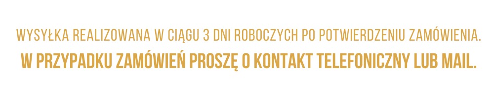 Wysyłka po akceptacji do 3 dni roboczych. W razie zamówień proszę o kontakt telefoniczny lub mailowy.