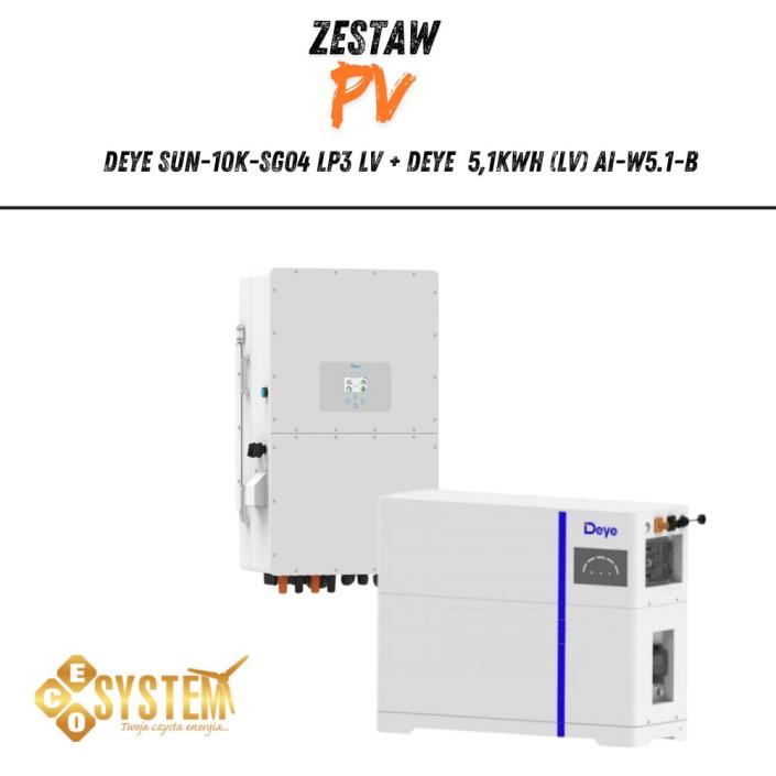 Zestaw Hybrydowy Deye SUN-10K-SG04 LP3 LV + Deye  5,1kWh (LV) AI-W5.1-B (1)