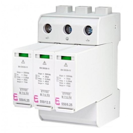 Ogranicznik przepięć DC ETI T2 1100/20 3P -zdjęcie numer 1