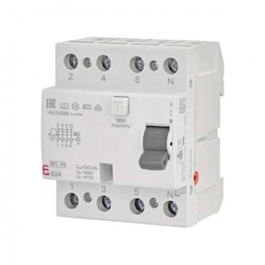 WYŁĄCZNIK RÓŻNICOWY 63A 4P 4M 100MA A 10KA ETI -zdjęcie numer 1